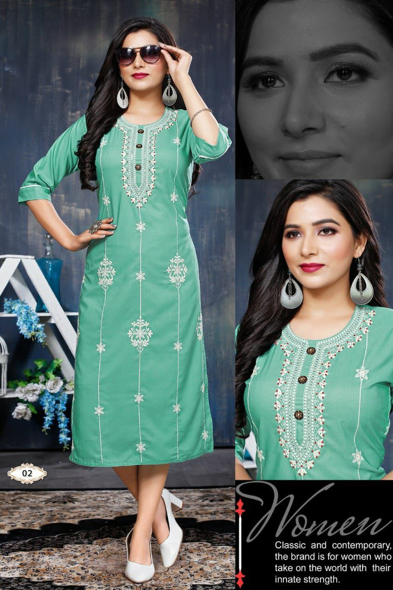 Beauty Queen Mahera Vol 1 Rayon With Embroidery Work Stylish Designer Casual Look Fancy Kurti