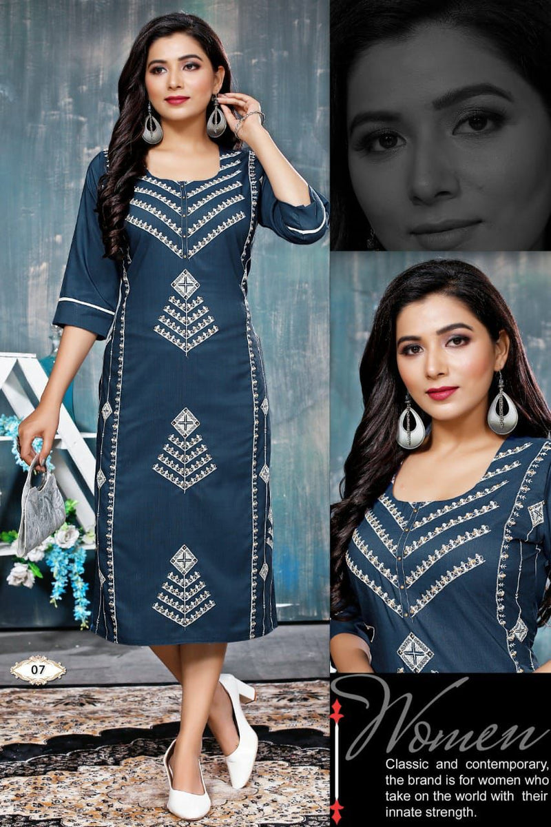 Beauty Queen Mahera Vol 1 Rayon With Embroidery Work Stylish Designer Casual Look Fancy Kurti