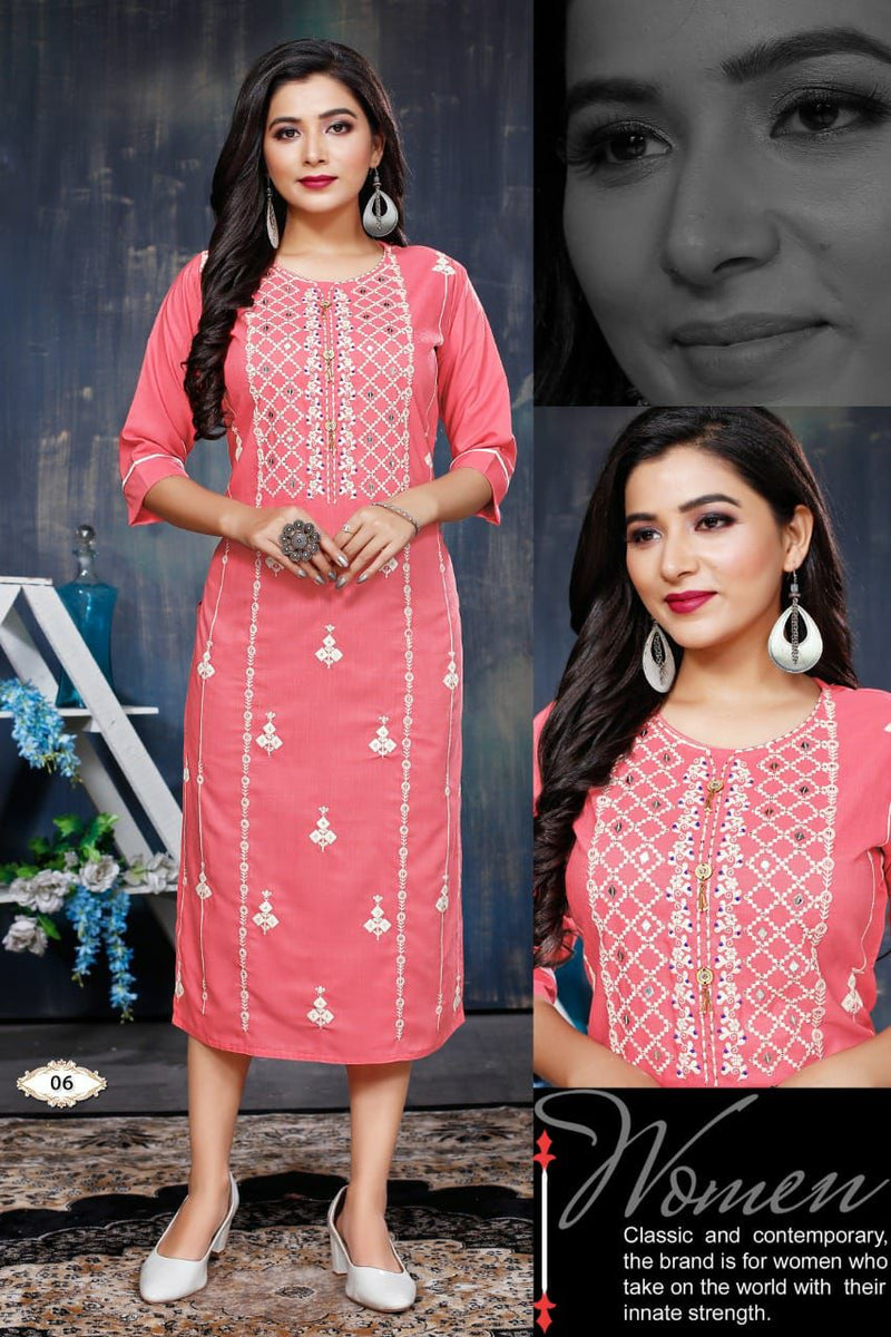 Beauty Queen Mahera Vol 1 Rayon With Embroidery Work Stylish Designer Casual Look Fancy Kurti