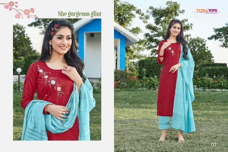 Tips & Tops Mahira Vol 4 Viscose Chanderi Fancy Stylish Festive Wear Kurtis With Beautiful Embroidery Work