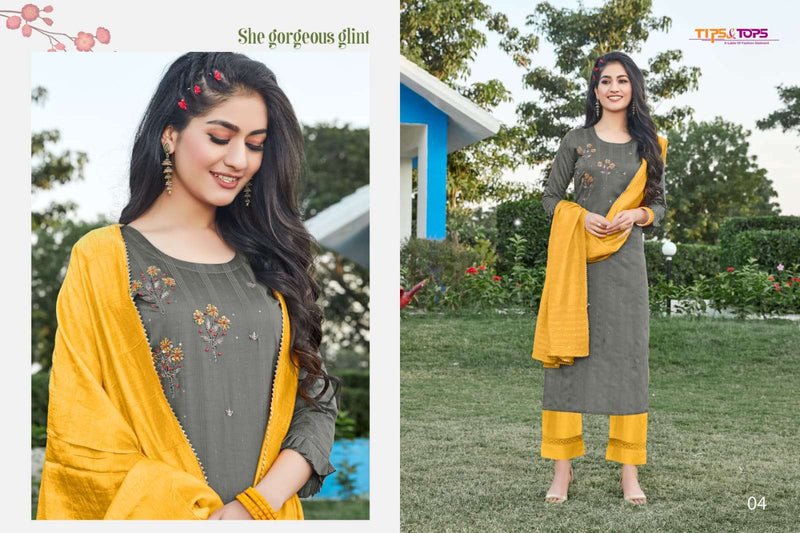 Tips & Tops Mahira Vol 4 Viscose Chanderi Fancy Stylish Festive Wear Kurtis With Beautiful Embroidery Work