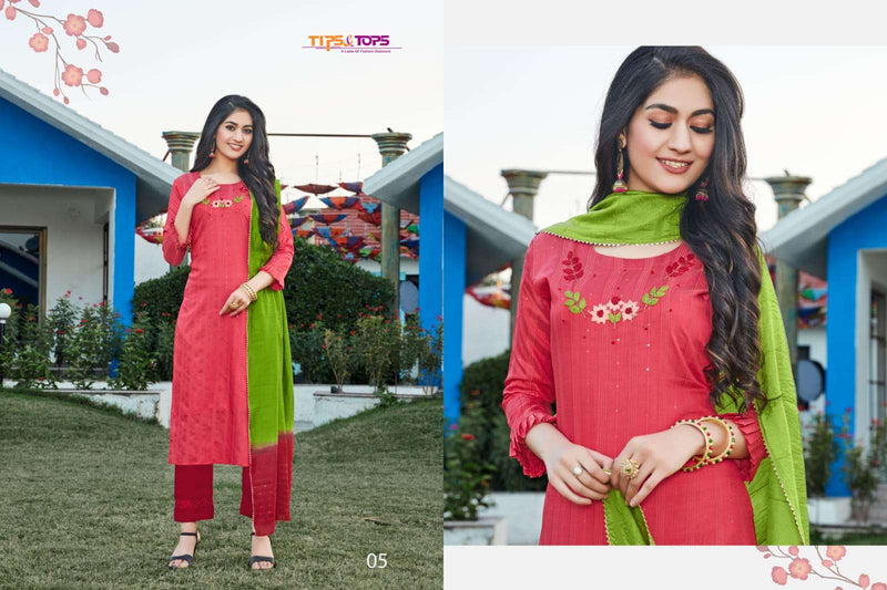 Tips & Tops Mahira Vol 4 Viscose Chanderi Fancy Stylish Festive Wear Kurtis With Beautiful Embroidery Work