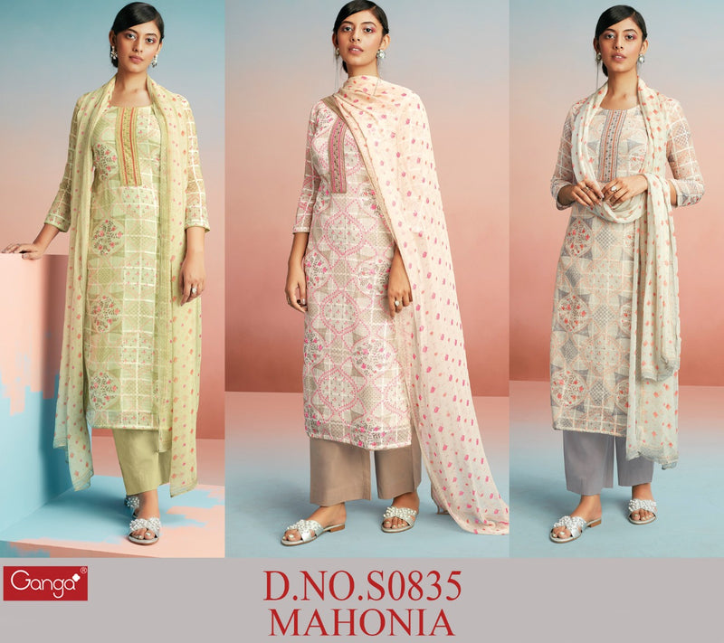 Ganga Mahonia Linen Cotton Printed With Hand Work Festive Wear Salwar Suits