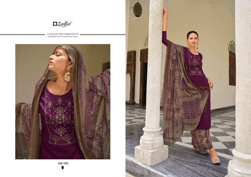 Zulfat Designer Suits Mahonia Vol 3 Pure Jam Cotton Embroidered Salwar Suit