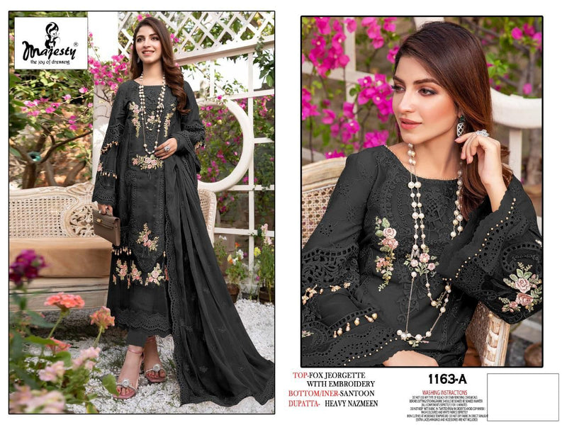 Majesty D No 1163 Fox Georgette  Embroidered Pakistani Style Party Wear Salwar Suits