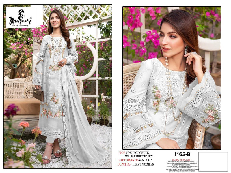 Majesty D No 1163 Fox Georgette  Embroidered Pakistani Style Party Wear Salwar Suits