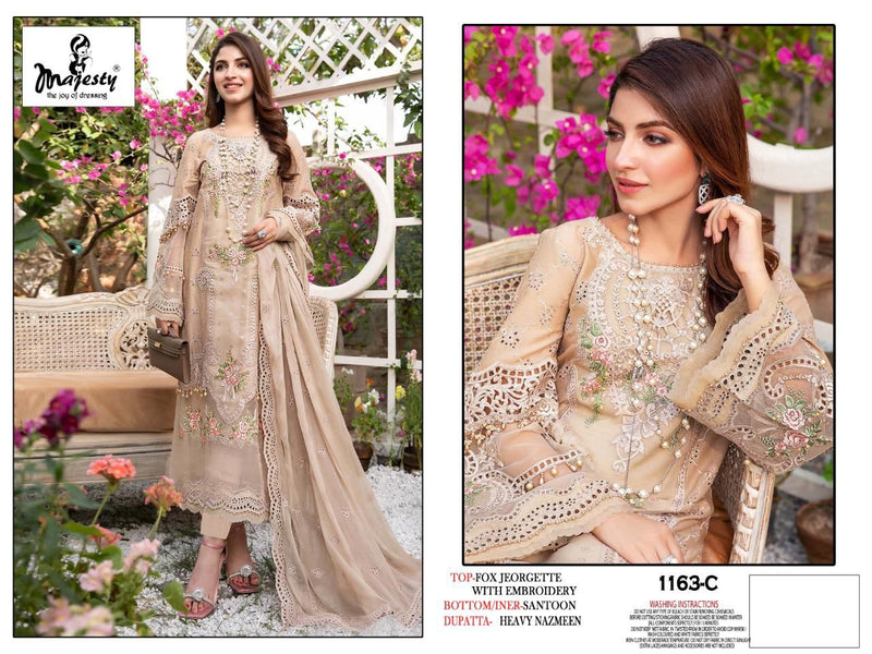 Majesty D No 1163 Fox Georgette  Embroidered Pakistani Style Party Wear Salwar Suits