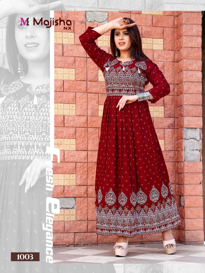 Majisha Nx Maisaa Vol 1 Rayon Fancy Festive Wear Long Kurtis