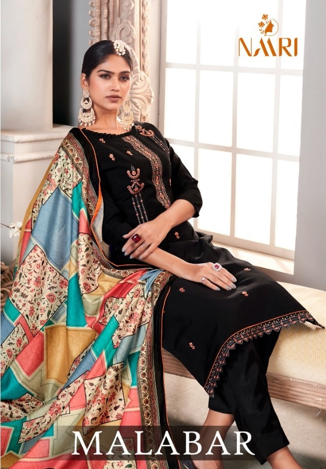 Naari Malabar Silk With Heavy Embroidery Work Stylish Designer Party Wear Fancy Salwar Kameez