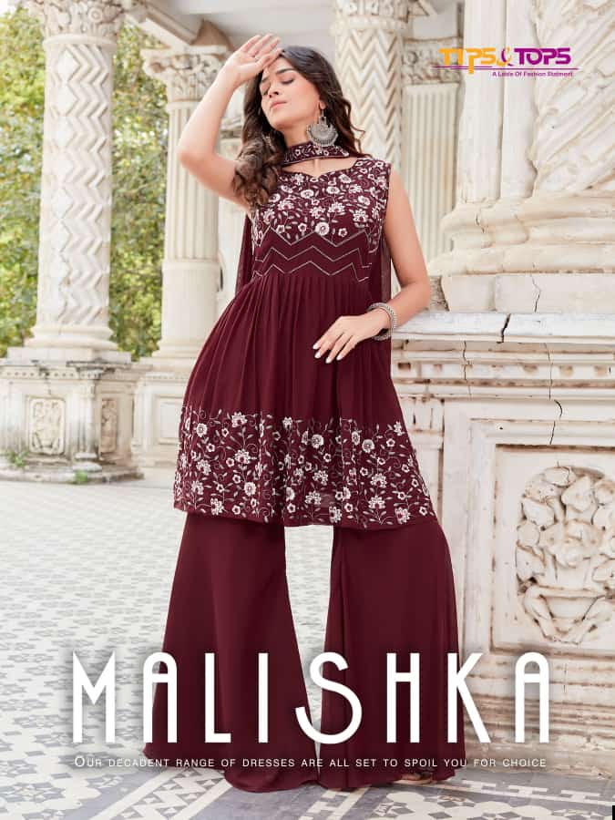 Tips & Tops Malishka Georgette With Heavy Embroidery Work Stylish Designer Sharara