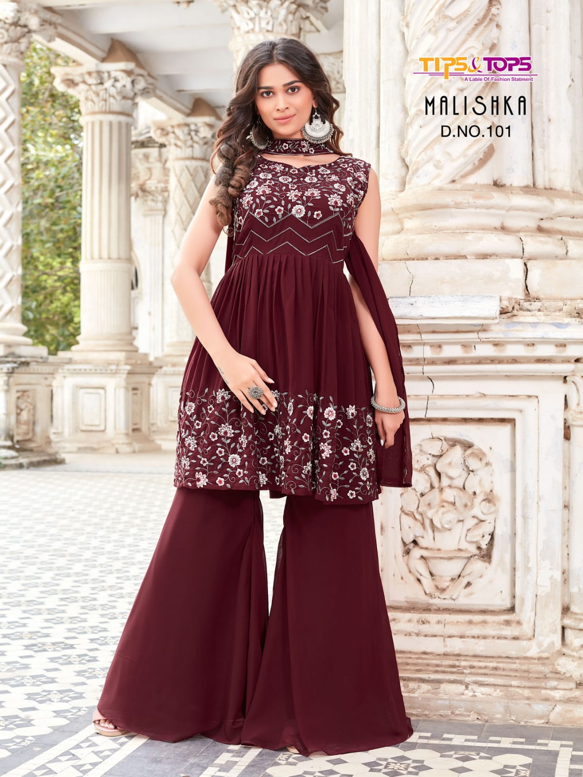 Tips & Tops Malishka Georgette With Heavy Embroidery Work Stylish Designer Sharara