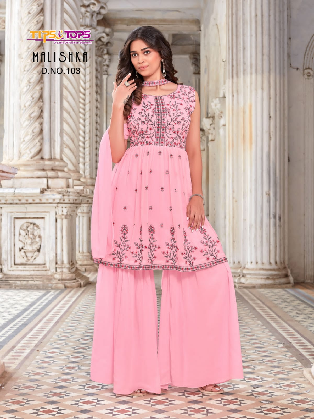 Tips & Tops Malishka Georgette With Heavy Embroidery Work Stylish Designer Sharara