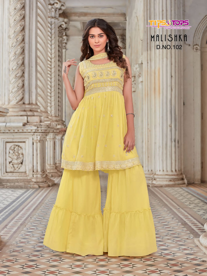 Tips & Tops Malishka Georgette With Heavy Embroidery Work Stylish Designer Sharara