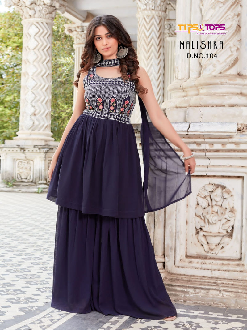 Tips & Tops Malishka Georgette With Heavy Embroidery Work Stylish Designer Sharara