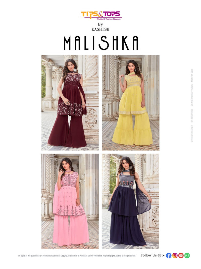 Tips & Tops Malishka Georgette With Heavy Embroidery Work Stylish Designer Sharara