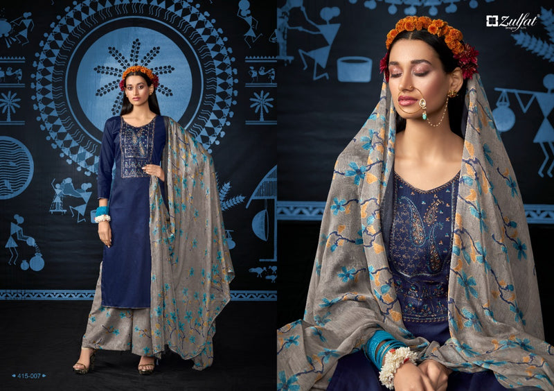 Zulfat Designer Suits Mandakini Jam Cotton Designer Festive Wear Embroidered Salwar Kameez