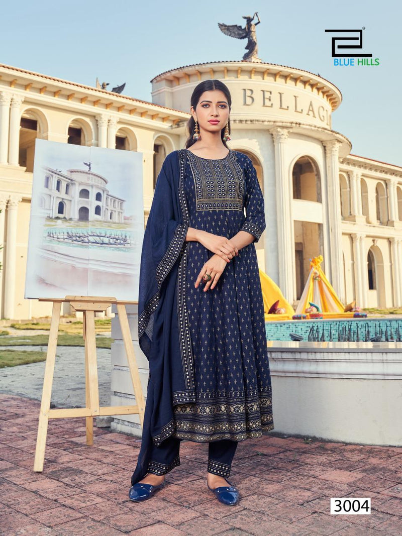 Blue Hills Maika Mage Hithe Vol 3 Rayon Fancy Stylish Festive Wear Kurtis With Set Of Bottom & Dupatta