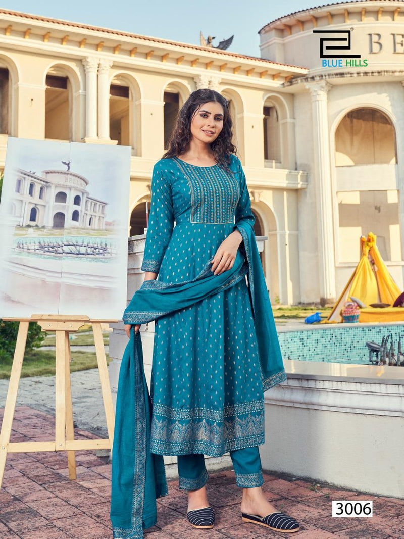 Blue Hills Maika Mage Hithe Vol 3 Rayon Fancy Stylish Festive Wear Kurtis With Set Of Bottom & Dupatta