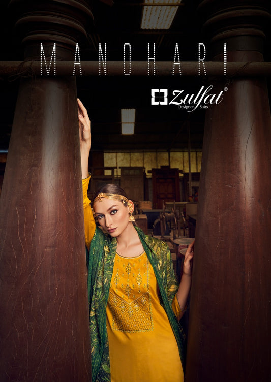 Zulfat Designs Manohari Jam Cotton With Beautiful Work Stylish Designer Festive Wear Salwar Kameez