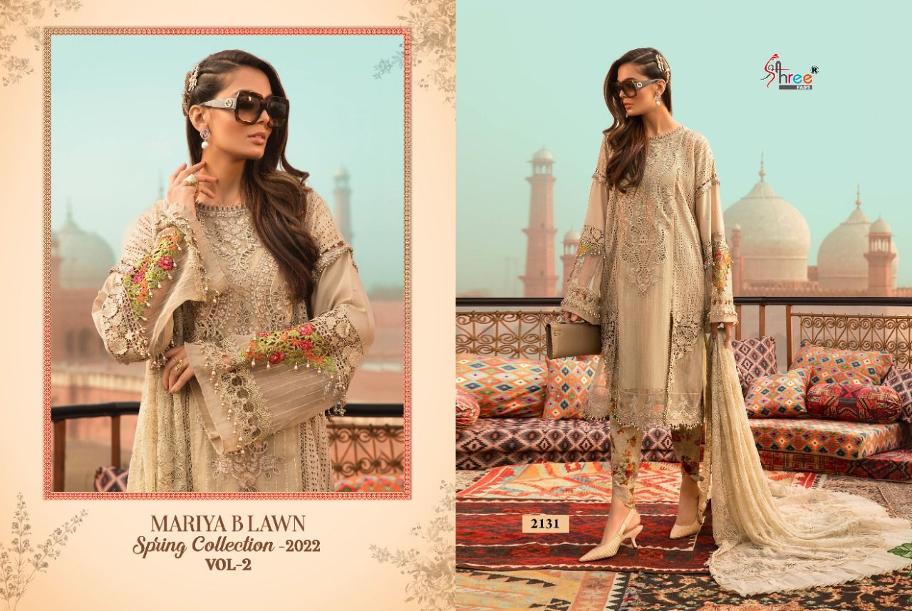 Shree Fabs Maria B Lawn Spring Collection 2022 Vol 2 Cotton Pakistani Style Party Wear Embroidered Salwar Suits