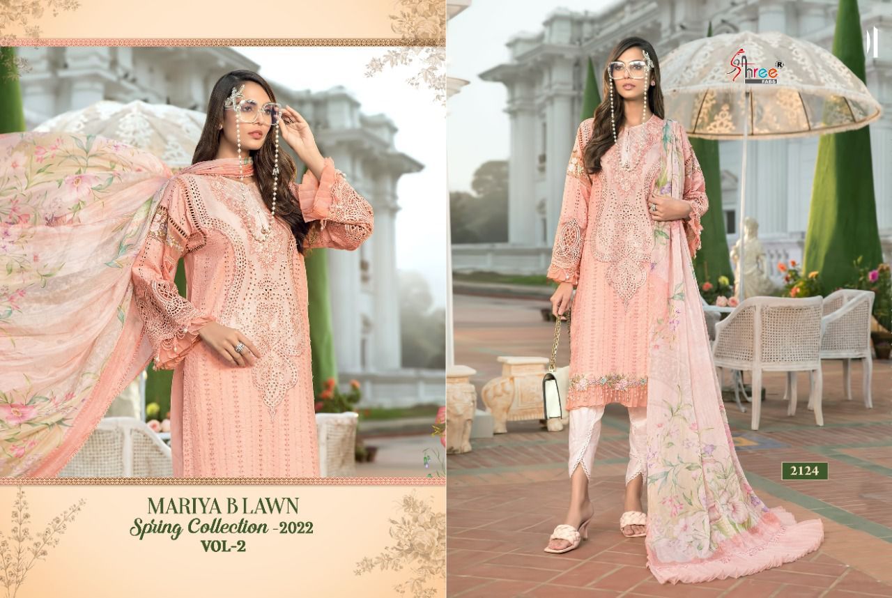 Shree Fabs Maria B Lawn Spring Collection 2022 Vol 2 Cotton Pakistani Style Party Wear Embroidered Salwar Suits