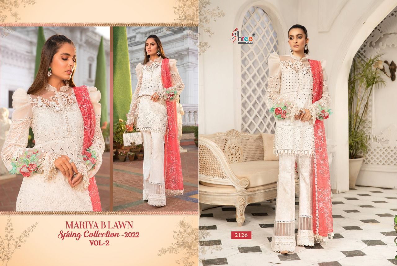 Shree Fabs Maria B Lawn Spring Collection 2022 Vol 2 Cotton Pakistani Style Party Wear Embroidered Salwar Suits