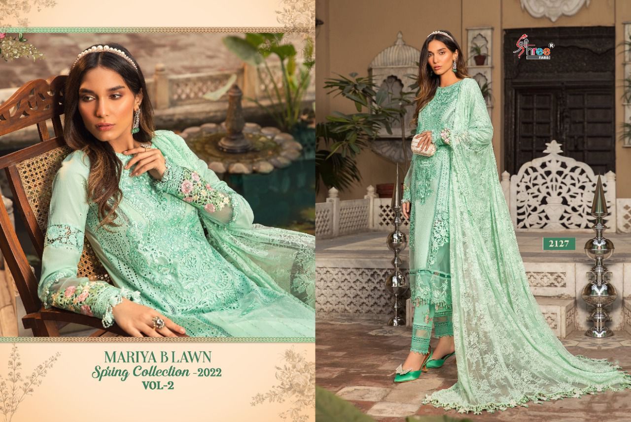 Shree Fabs Maria B Lawn Spring Collection 2022 Vol 2 Cotton Pakistani Style Party Wear Embroidered Salwar Suits