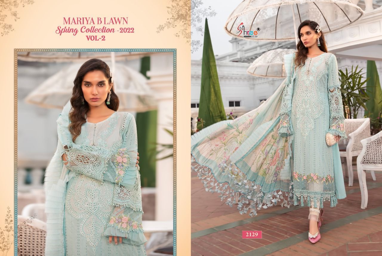 Shree Fabs Maria B Lawn Spring Collection 2022 Vol 2 Cotton Pakistani Style Party Wear Embroidered Salwar Suits