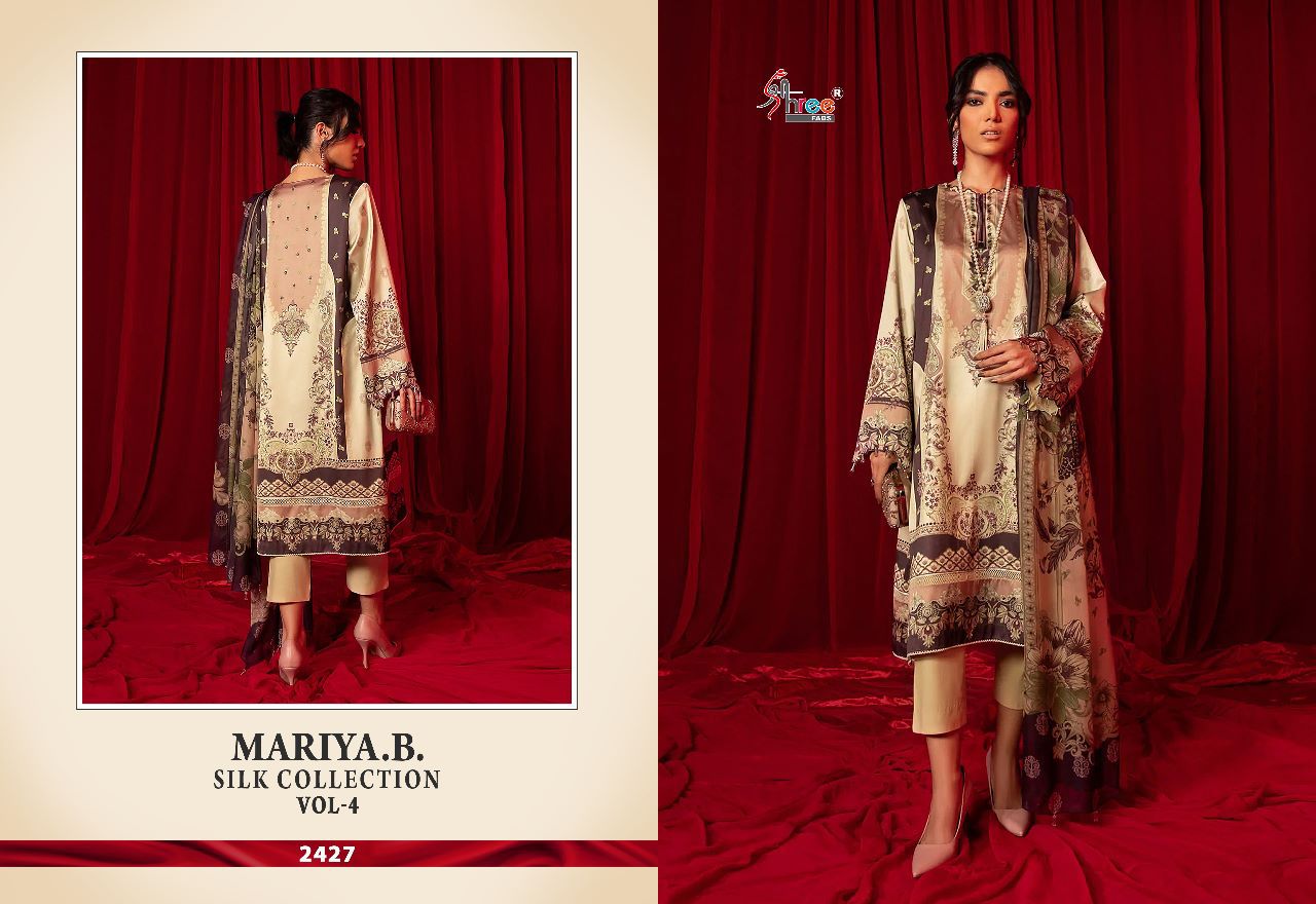 Shree Fabs Maria B Silk Collection Vol 4 Jam Satin With Embroidery Work Stylish Designer Salwar Kameez