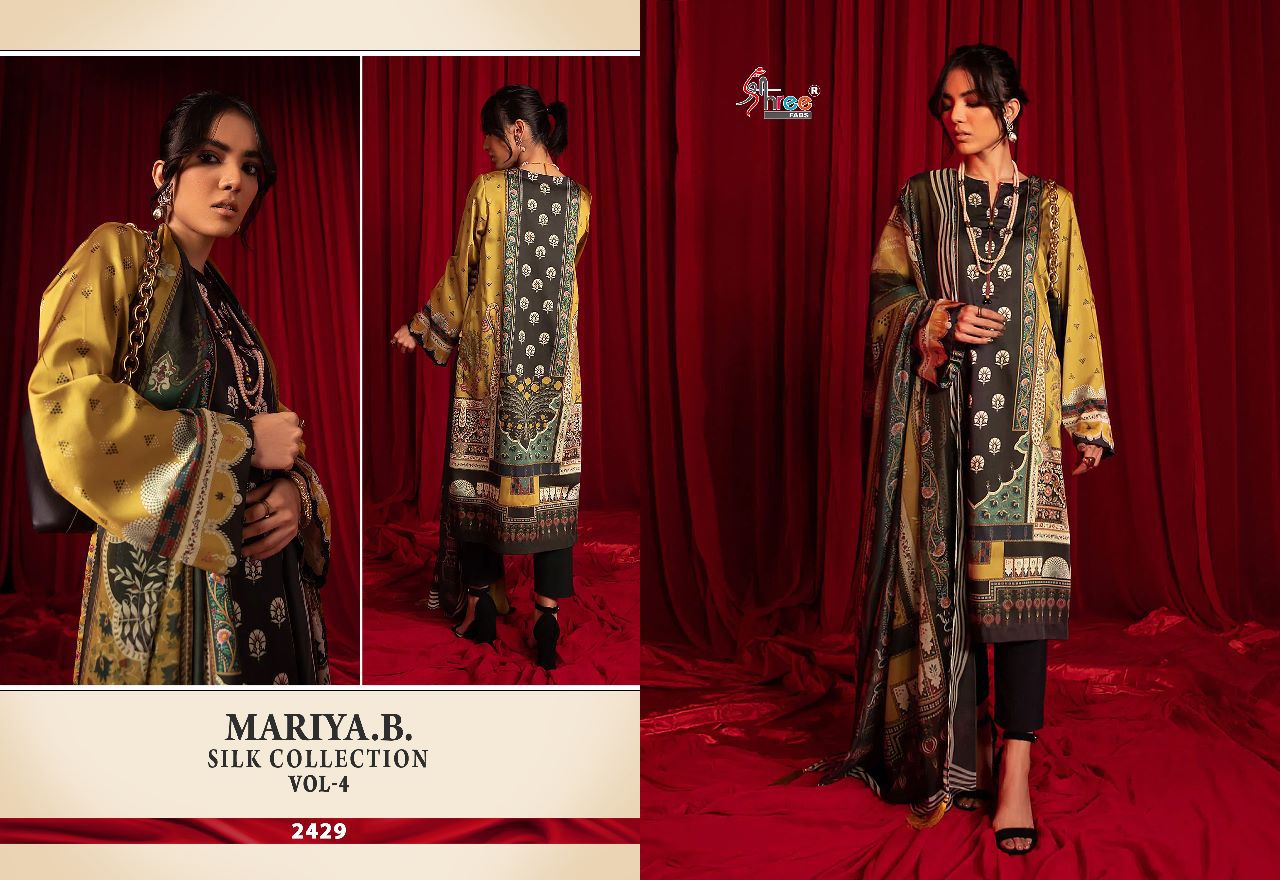 Shree Fabs Maria B Silk Collection Vol 4 Jam Satin With Embroidery Work Stylish Designer Salwar Kameez