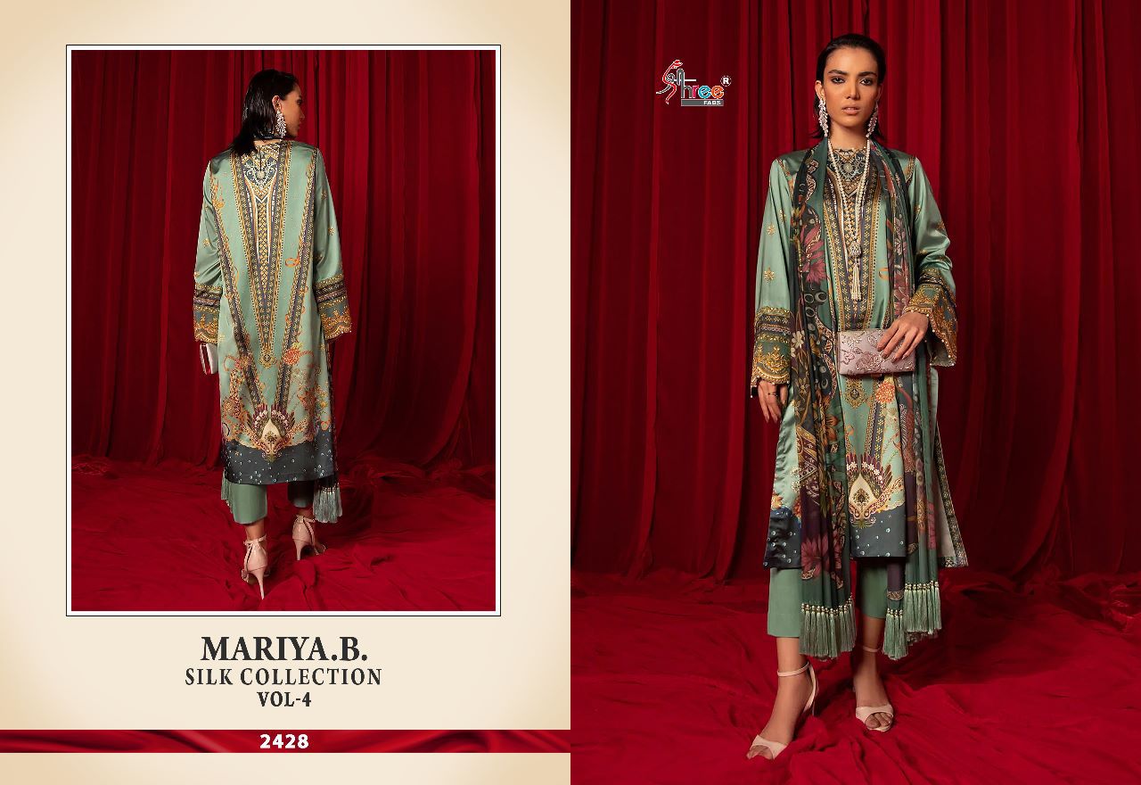 Shree Fabs Maria B Silk Collection Vol 4 Jam Satin With Embroidery Work Stylish Designer Salwar Kameez