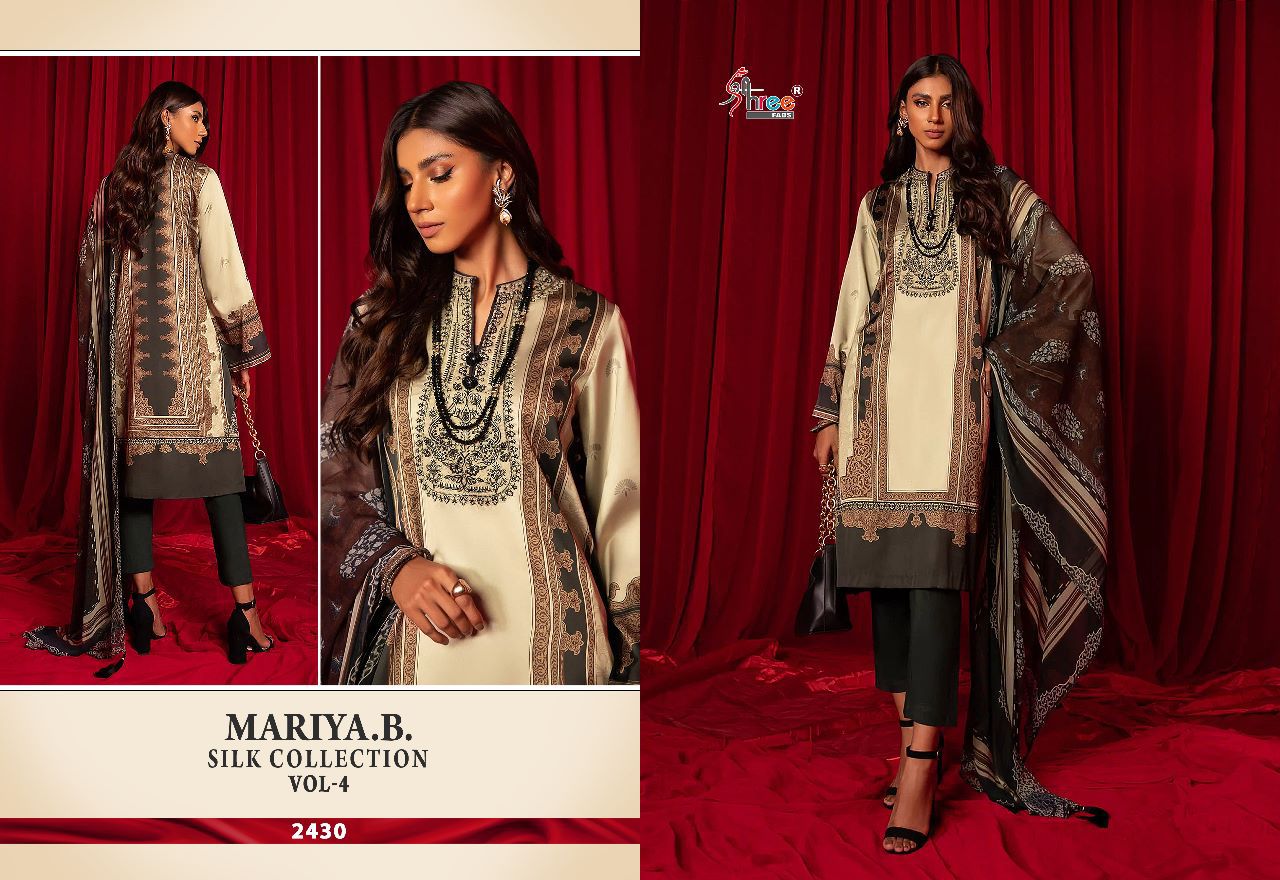 Shree Fabs Maria B Silk Collection Vol 4 Jam Satin With Embroidery Work Stylish Designer Salwar Kameez