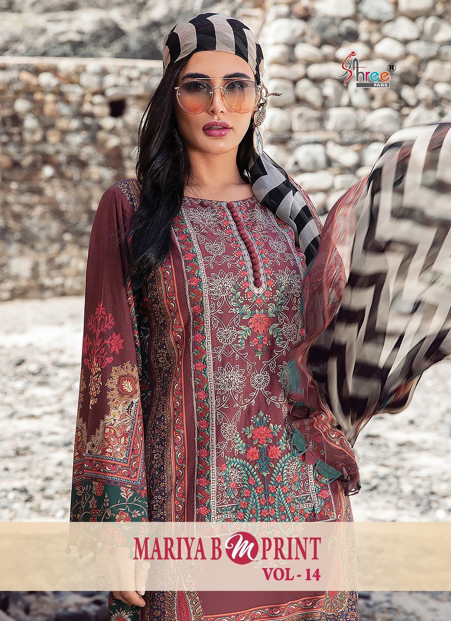 Shree Fabs Mariya B m Print Vol 14 Pure Cotton With Heavy Embroidery Work Stylish Designer Pakistani Casual Wear Salwar Kameez