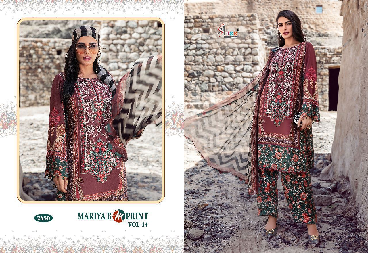 Shree Fabs Mariya B m Print Vol 14 Pure Cotton With Heavy Embroidery Work Stylish Designer Pakistani Casual Wear Salwar Kameez