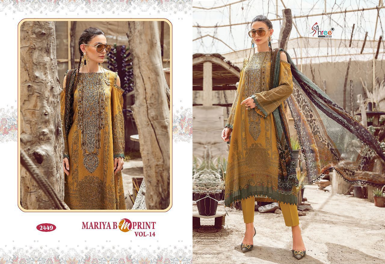 Shree Fabs Mariya B m Print Vol 14 Pure Cotton With Heavy Embroidery Work Stylish Designer Pakistani Casual Wear Salwar Kameez