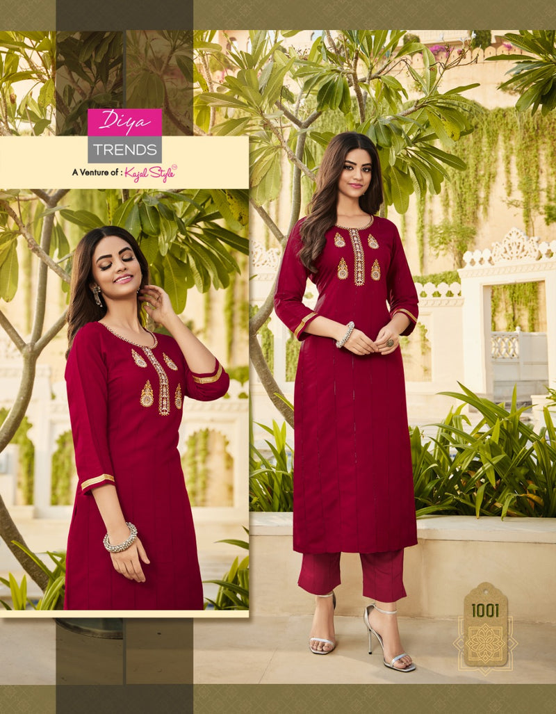 Diya Trendz Mintra Vol 1 Rayon With Heavy Embroidery Work Stylish Designer Casual Look Fancy Kurti