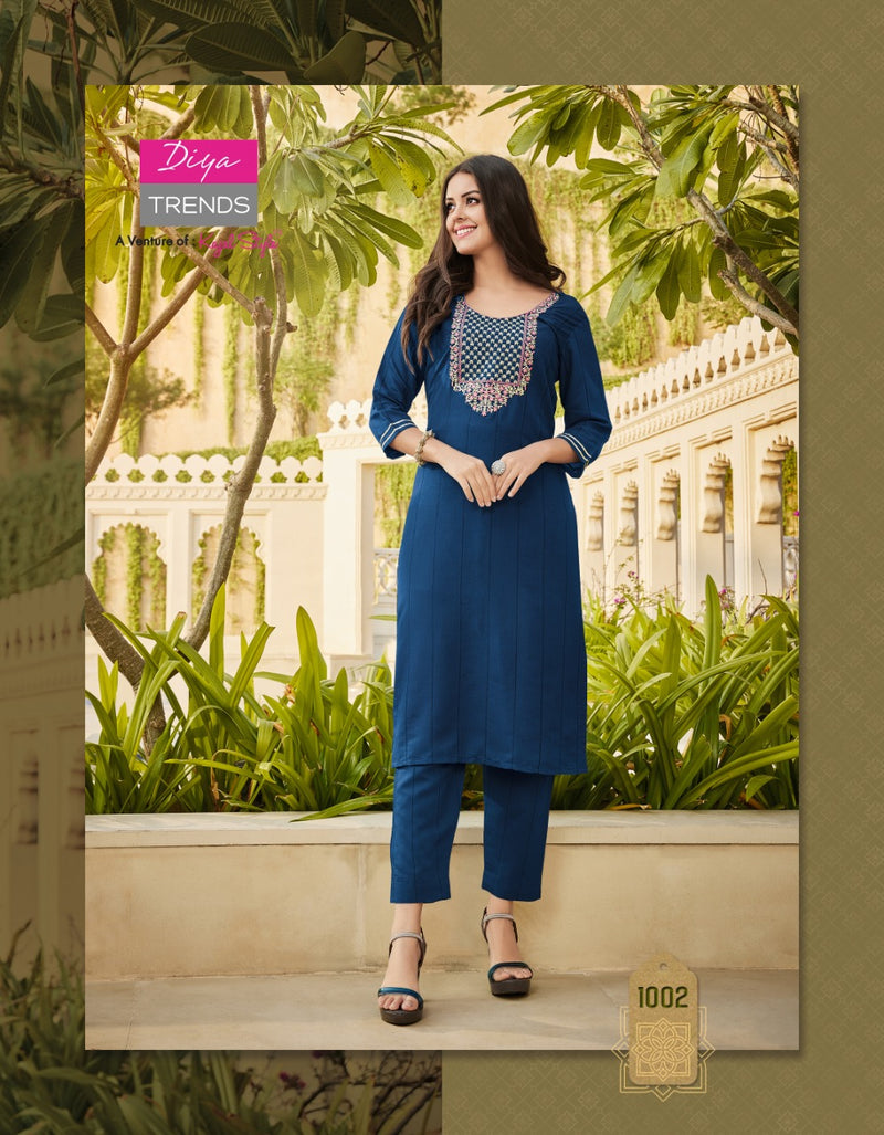 Diya Trendz Mintra Vol 1 Rayon With Heavy Embroidery Work Stylish Designer Casual Look Fancy Kurti