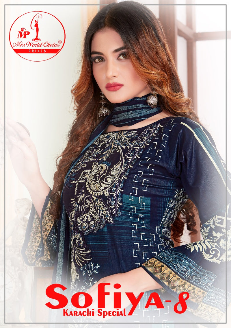 Miss World Choice Sofiya Vol 8 Pure Karachi Cotton Fancy Printed Party Wear Salwar Suits