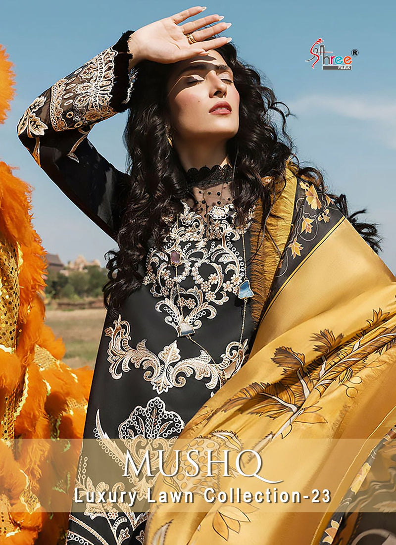 Shree Fabs Mushq Luxury Lawn Collection 2023 Pure Cotton Heavy Self Embroidered Salwar Suit