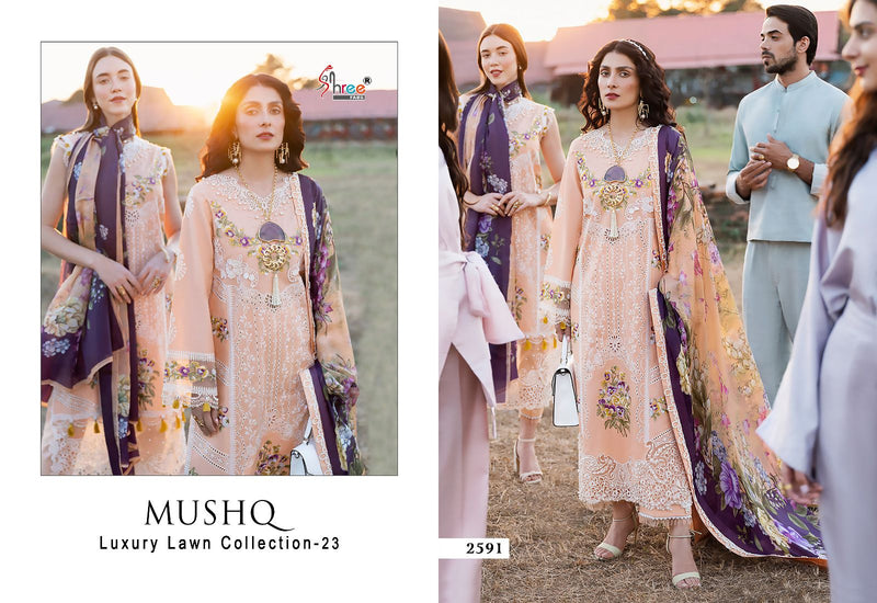 Shree Fabs Mushq Luxury Lawn Collection 2023 Pure Cotton Heavy Self Embroidered Salwar Suit