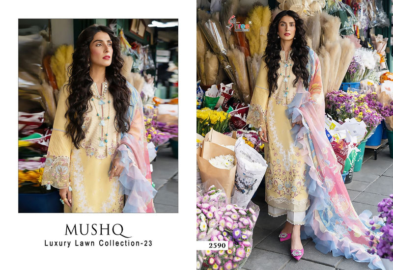 Shree Fabs Mushq Luxury Lawn Collection 2023 Pure Cotton Heavy Self Embroidered Salwar Suit