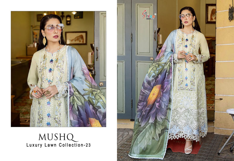 Shree Fabs Mushq Luxury Lawn Collection 2023 Pure Cotton Heavy Self Embroidered Salwar Suit