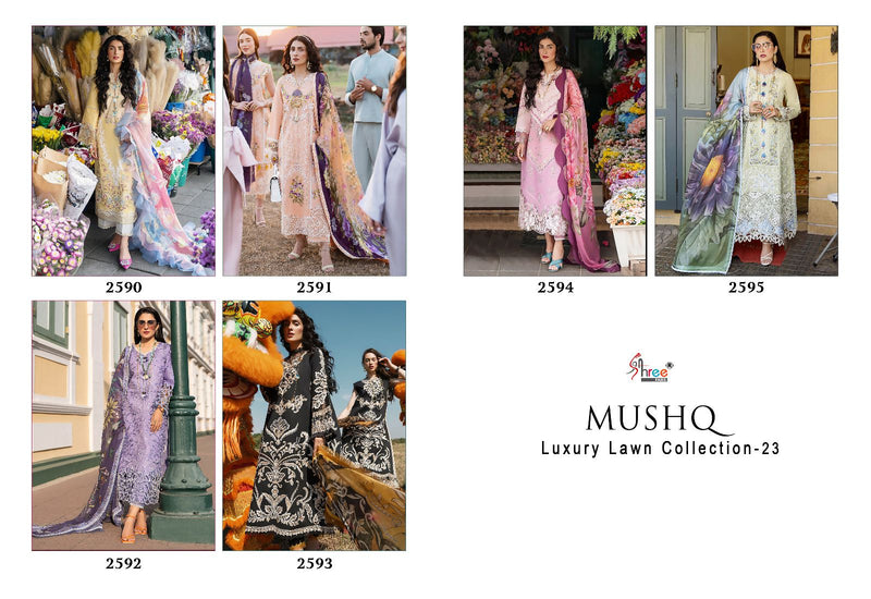 Shree Fabs Mushq Luxury Lawn Collection 2023 Pure Cotton Heavy Self Embroidery Pakistani Salwar Suit