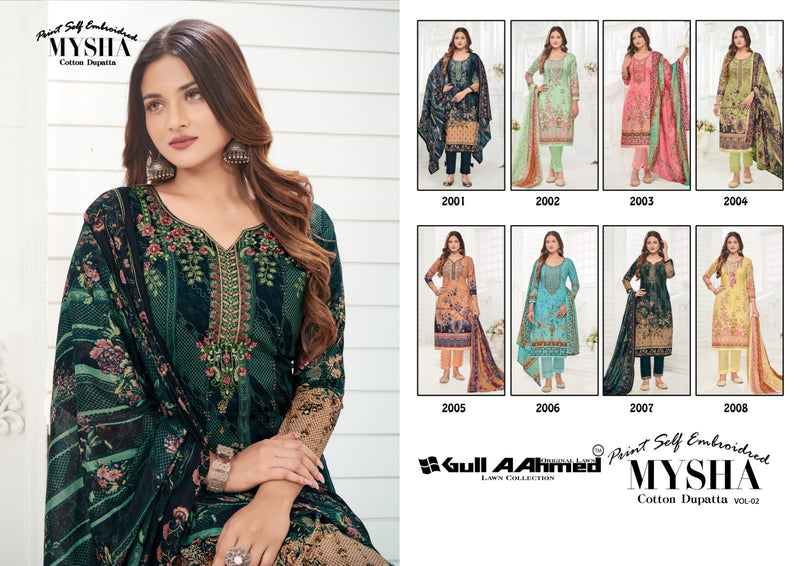 Gull Aahmed Mysha Vol 2 Pure Lawn Neck Self Embroidery Printed Designer Salwar Kameez