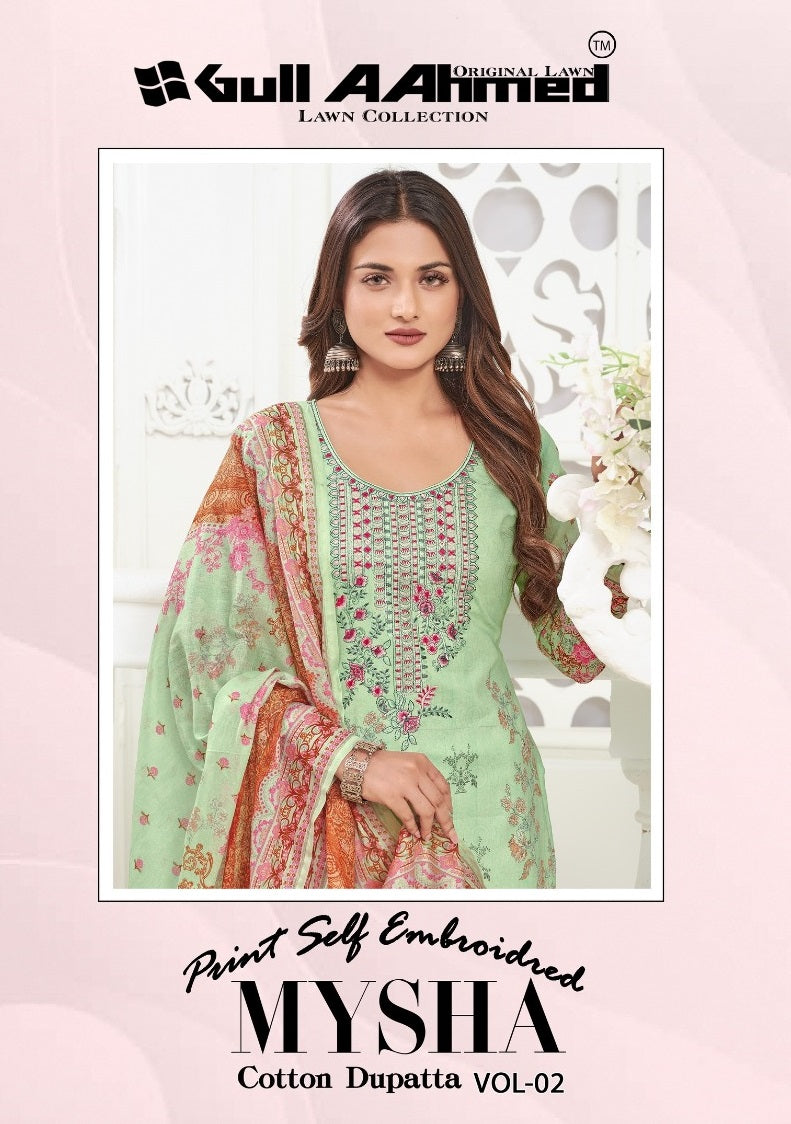 Gull Aahmed Mysha Vol 2 Pure Lawn Neck Self Embroidery Printed Designer Salwar Kameez