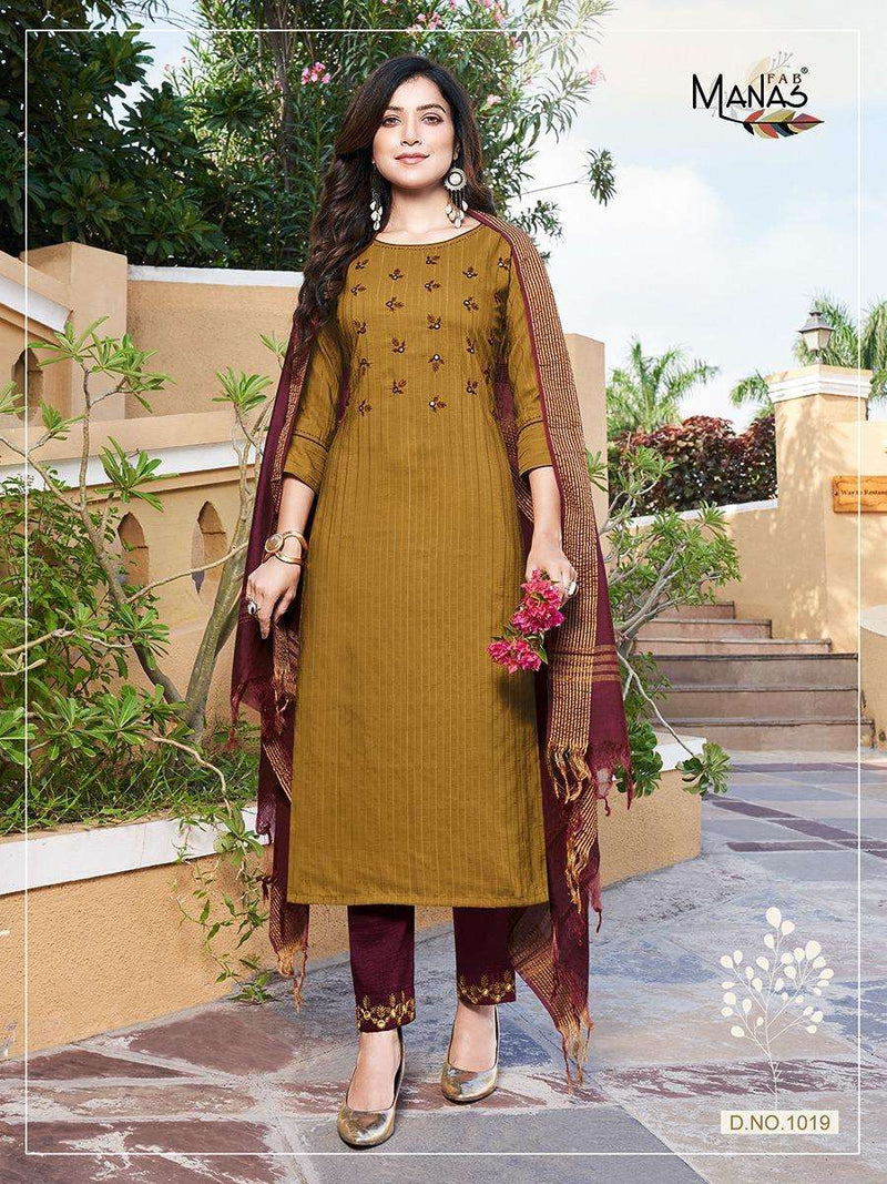 Manas Launch By Delight Vol 4 Chinon Silk With Embroidery And Hand Work Exclusive Readymade Salwar Suit