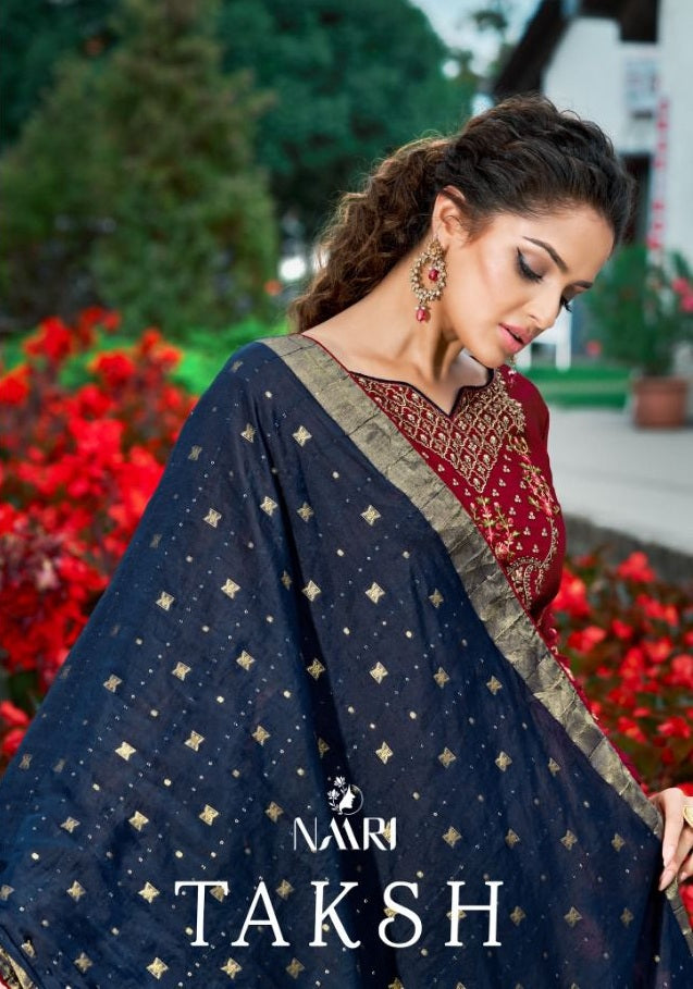 Naari Taksh Parampara Silk stylish barik stich work with fancy dupatta Salwar Suits