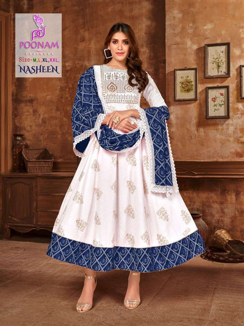 Poonam Designer Nasheen Rayon Fancy Stylish Gown Type Party Wear Kurtis