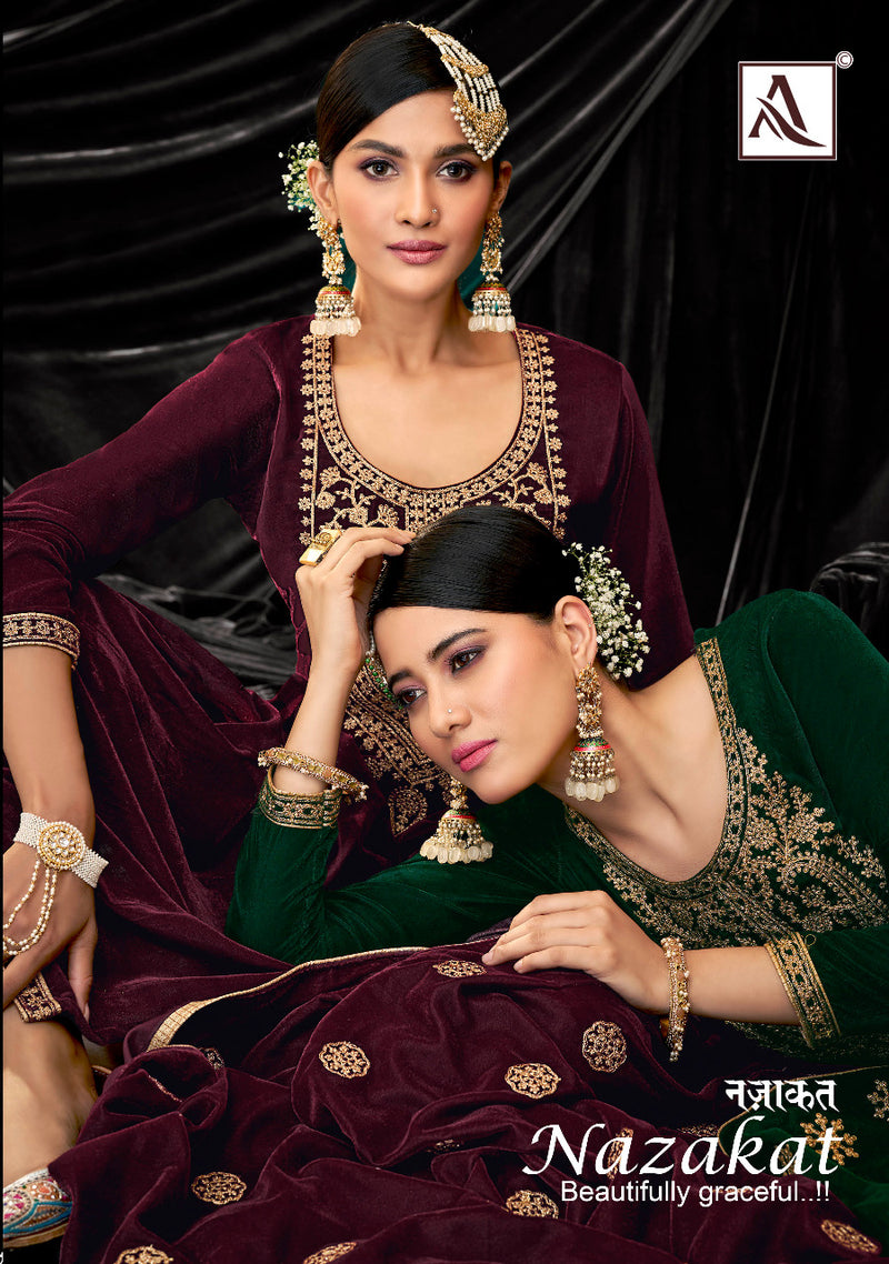 Alok Suit Nazakat Velvet With Heavy Embroidery Work Stylish Designer Party Wear Fancy Salwar Kameez