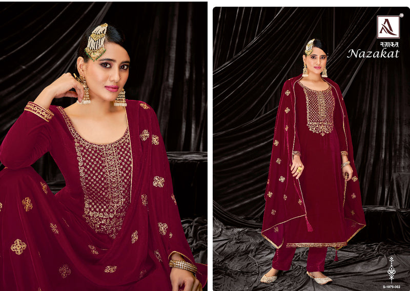 Alok Suit Nazakat Velvet With Heavy Embroidery Work Stylish Designer Party Wear Fancy Salwar Kameez